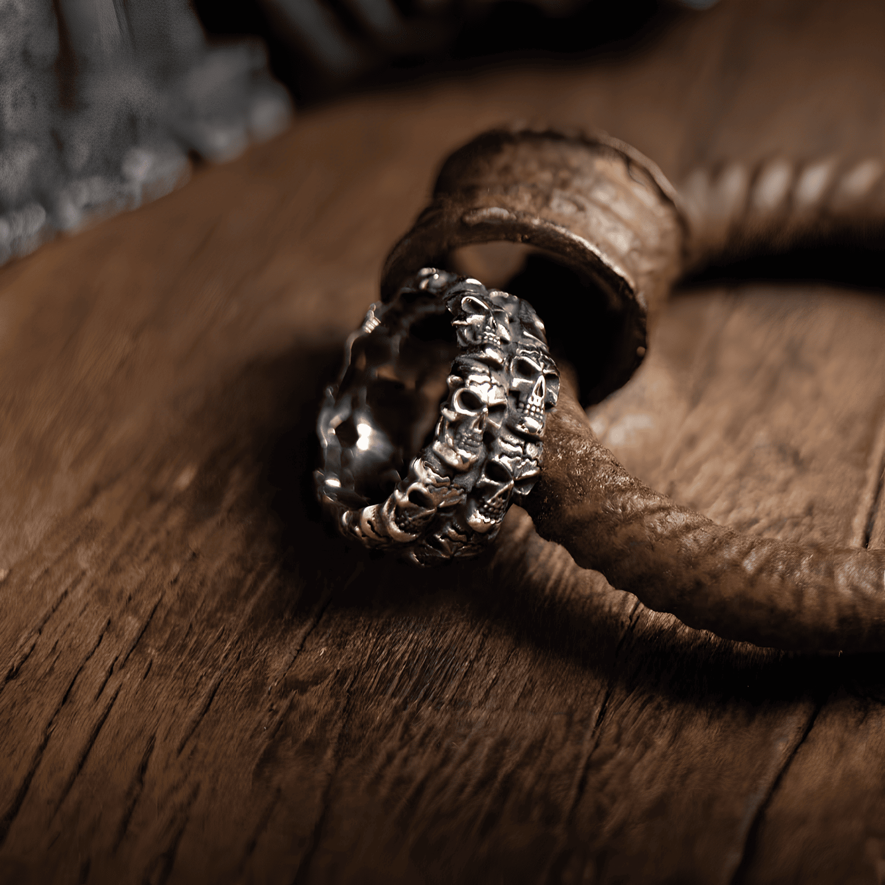 Death Match - Double Skull Band Titanium Steel Ring - Night Works