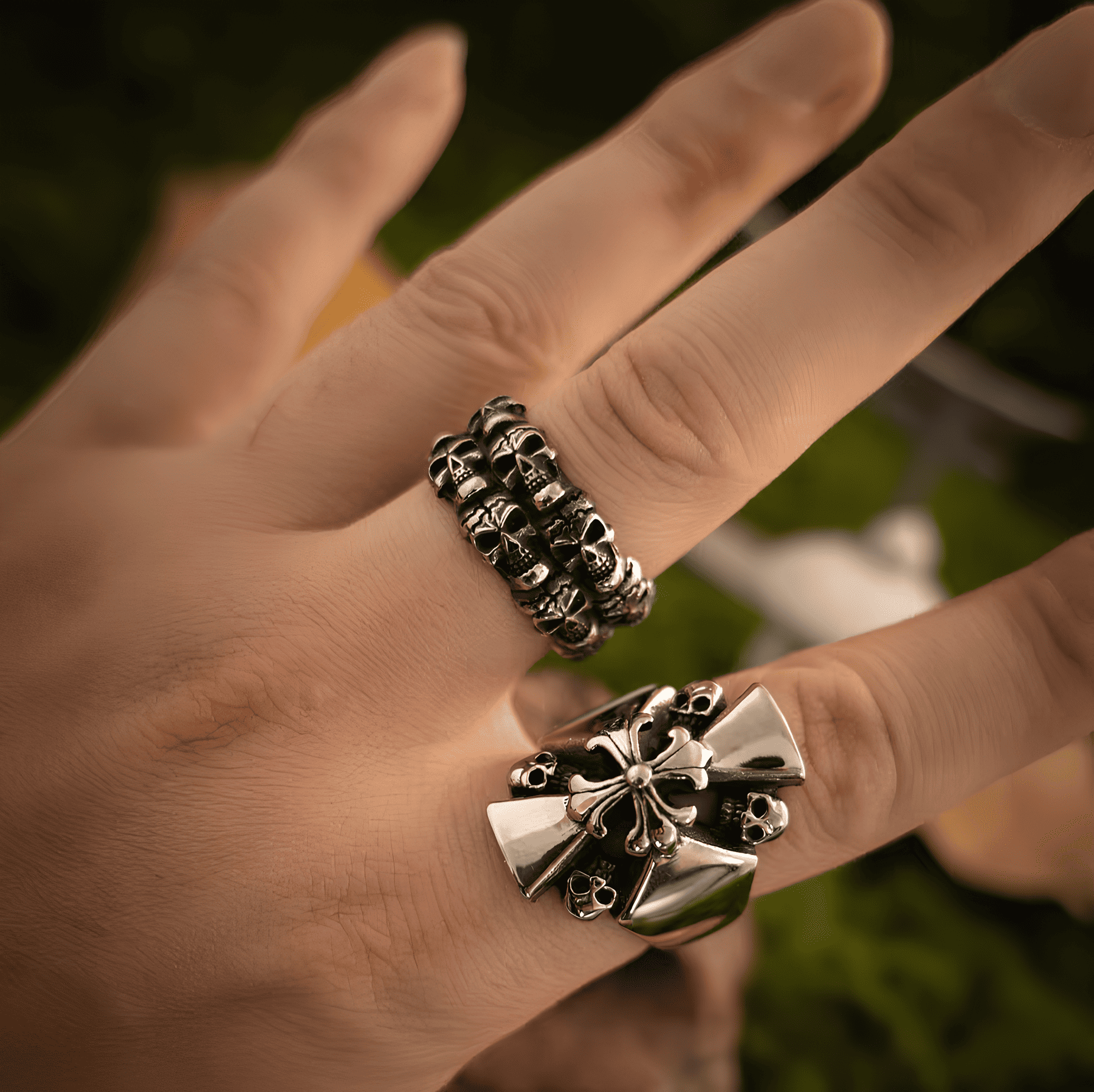Death Match - Double Skull Band Titanium Steel Ring - Night Works