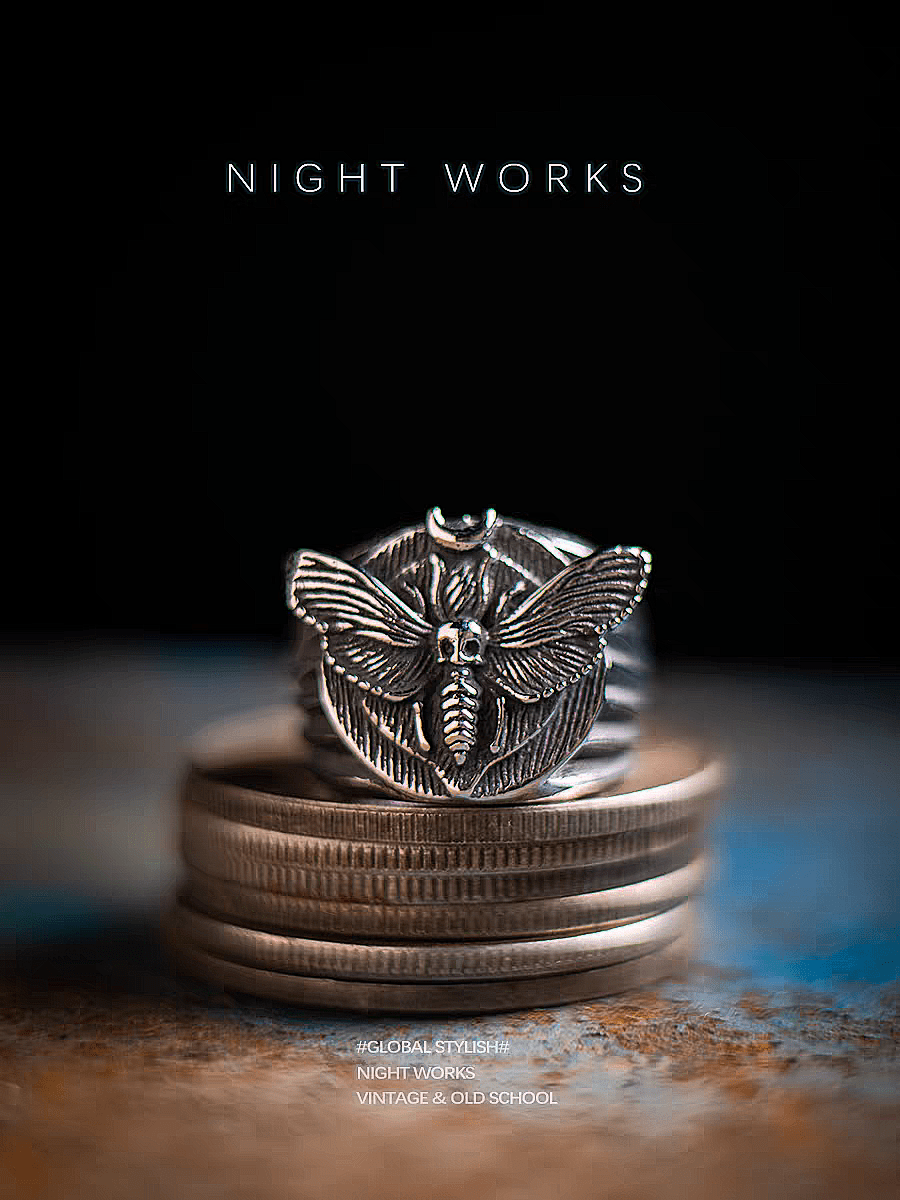 Death’s Head Moth Ring – Gothic Vintage Signet Ring - Night Works