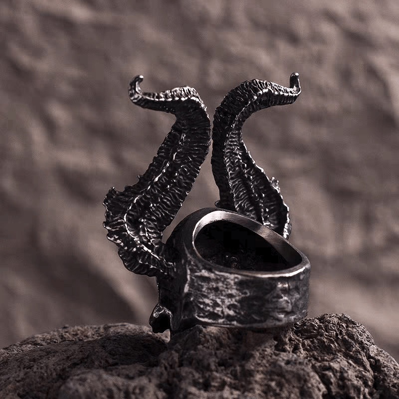 Demon Horned Skull Ring – Gothic Oversized Titanium Steel - Night Works