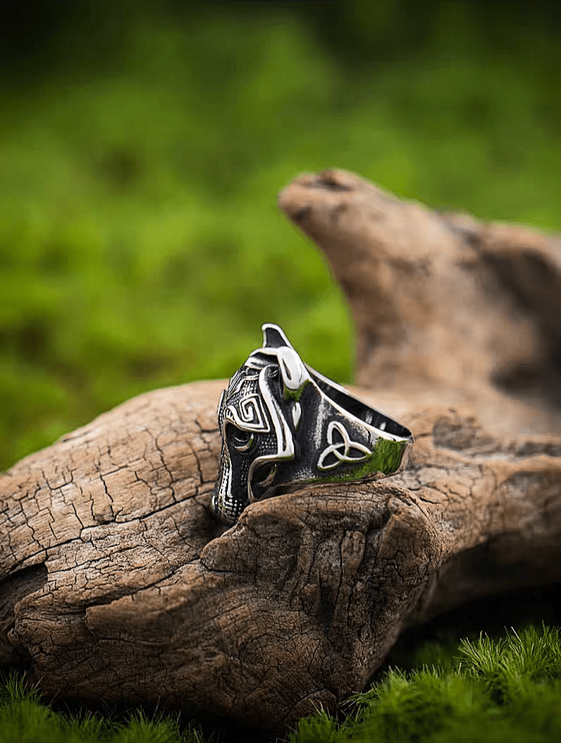 Fenrir Wolf Ring – Norse Viking Titanium Steel Wolf Head Band - Night Works