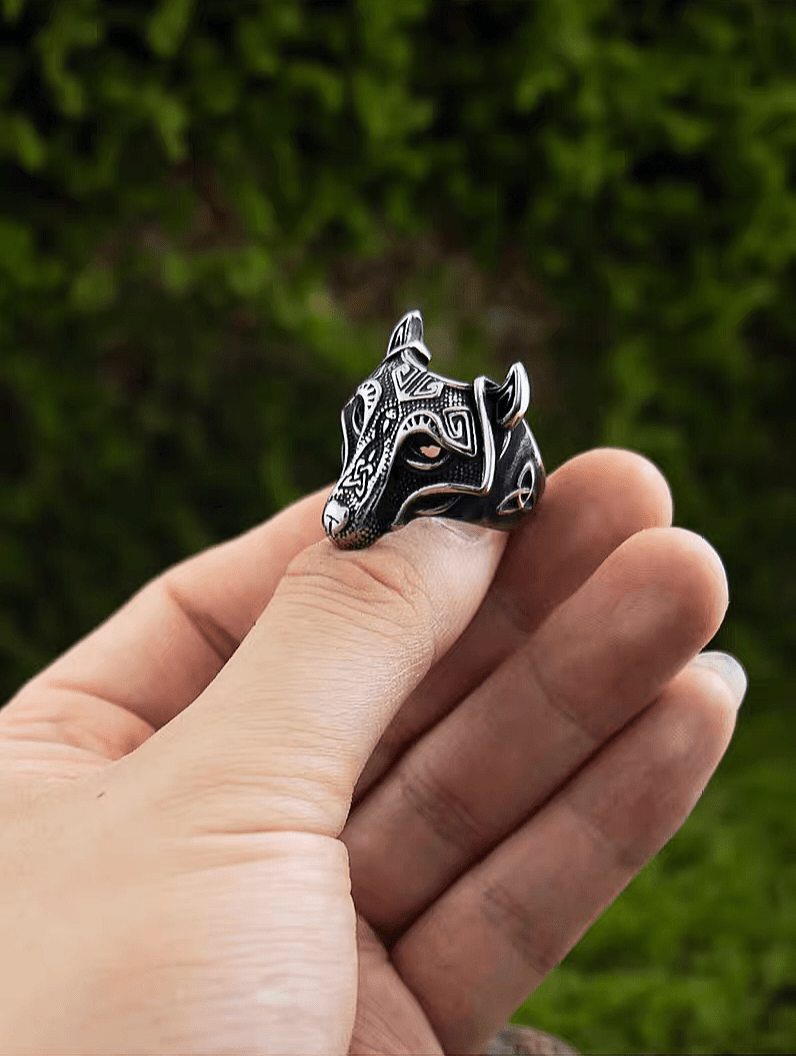 Fenrir Wolf Ring – Norse Viking Titanium Steel Wolf Head Band - Night Works