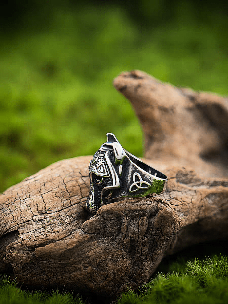 Fenrir Wolf Ring – Norse Viking Titanium Steel Wolf Head Band - Night Works