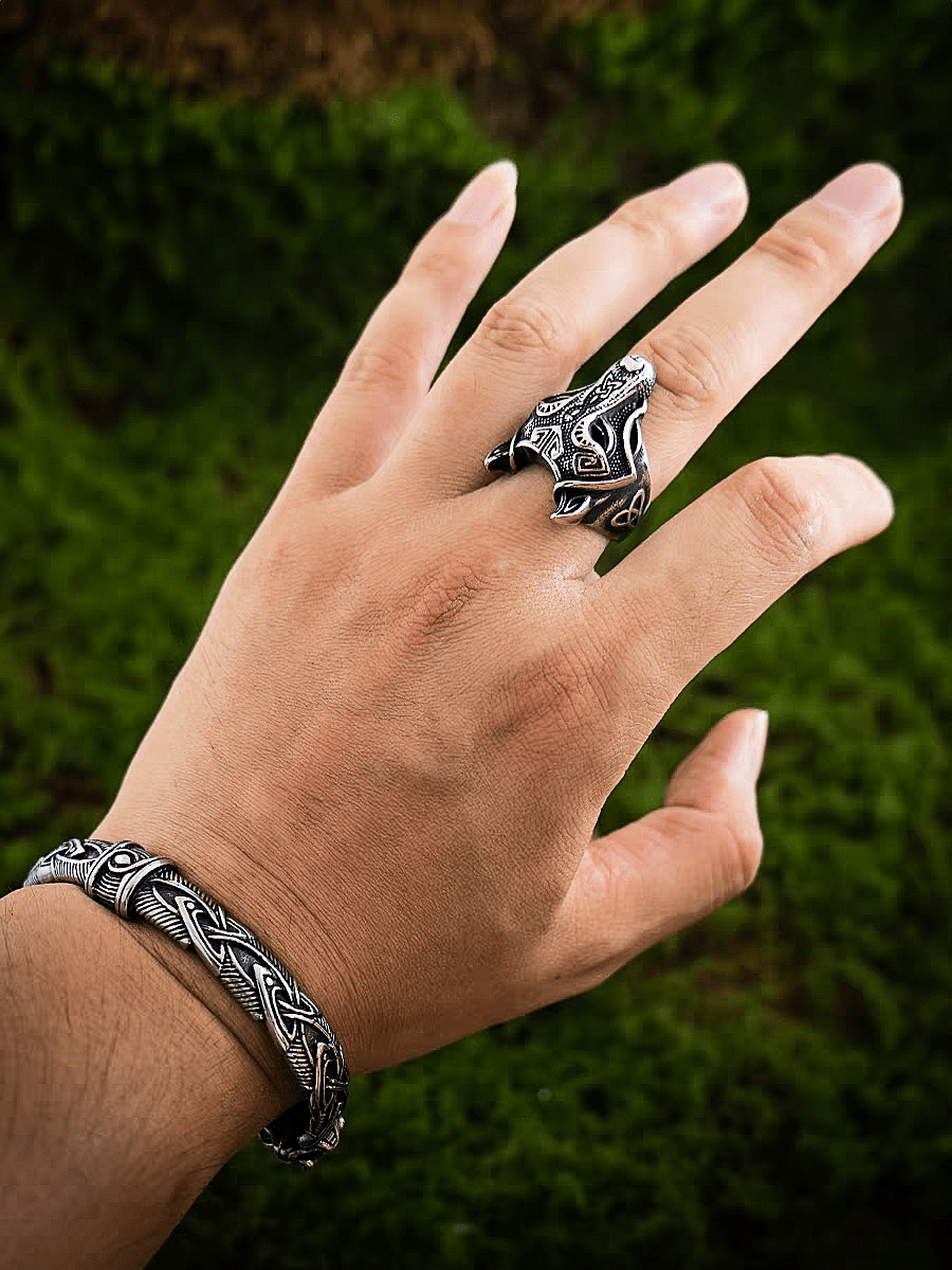 Fenrir Wolf Ring – Norse Viking Titanium Steel Wolf Head Band - Night Works