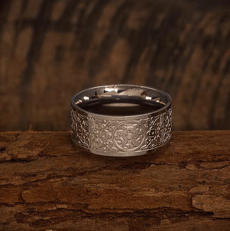 Four Guardian Beasts Ring – Vintage Wide Titanium Steel Band - Night Works