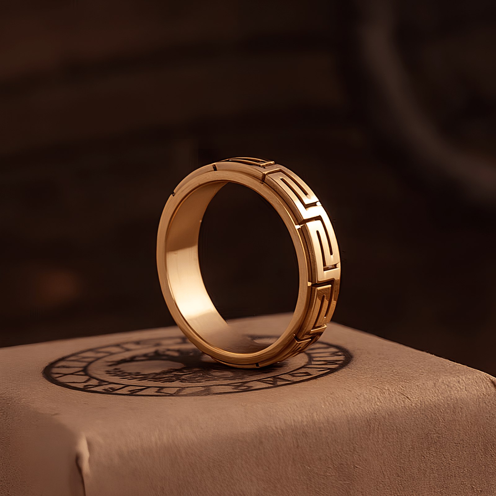 Greek Key Spinner Ring – Titanium Steel Rotatable Vintage Gold Band - Night Works