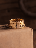 Greek Key Spinner Ring – Titanium Steel Rotatable Vintage Gold Band - Night Works