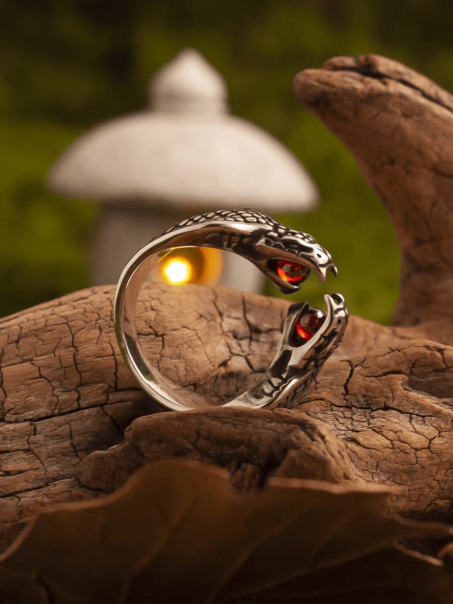 Guardian of Power – Ancient Egypt Cobra Eye Ring with Red Gem - Night Works
