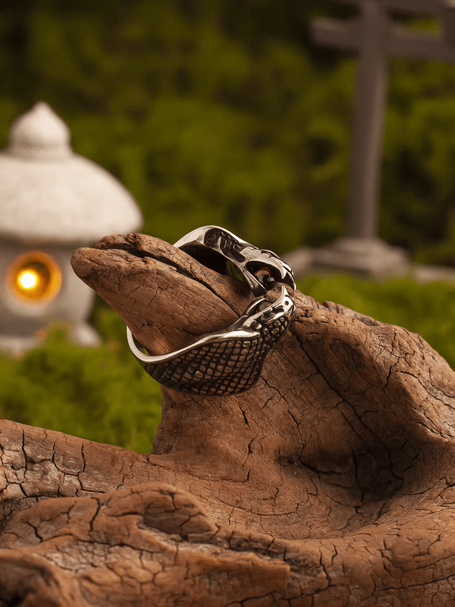 Guardian of Power – Ancient Egypt Cobra Eye Ring with Red Gem - Night Works