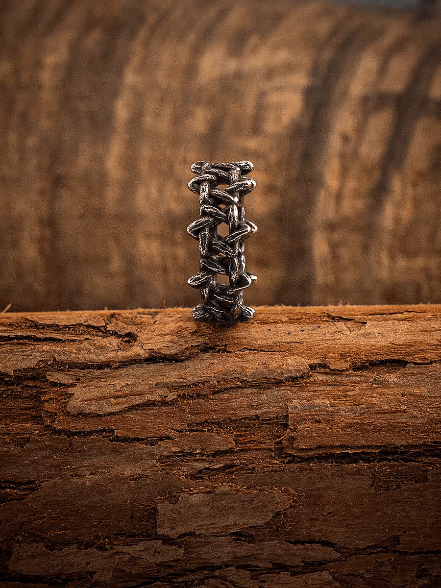 Hexagram Star Ring – Dark Vintage Titanium Steel Openwork Band - Night Works