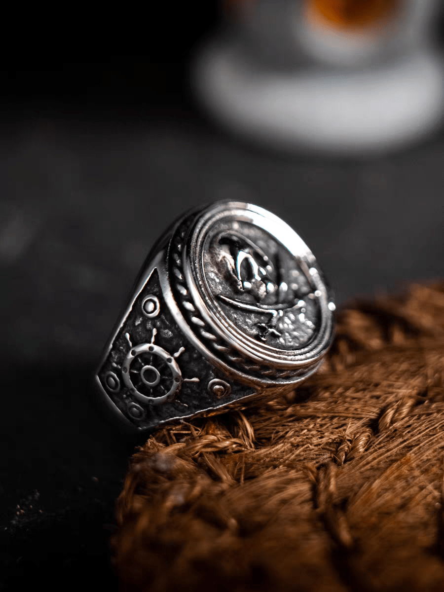 Jolly Roger Skull Ring – Pirate Flag Stainless Steel Ring - Night Works