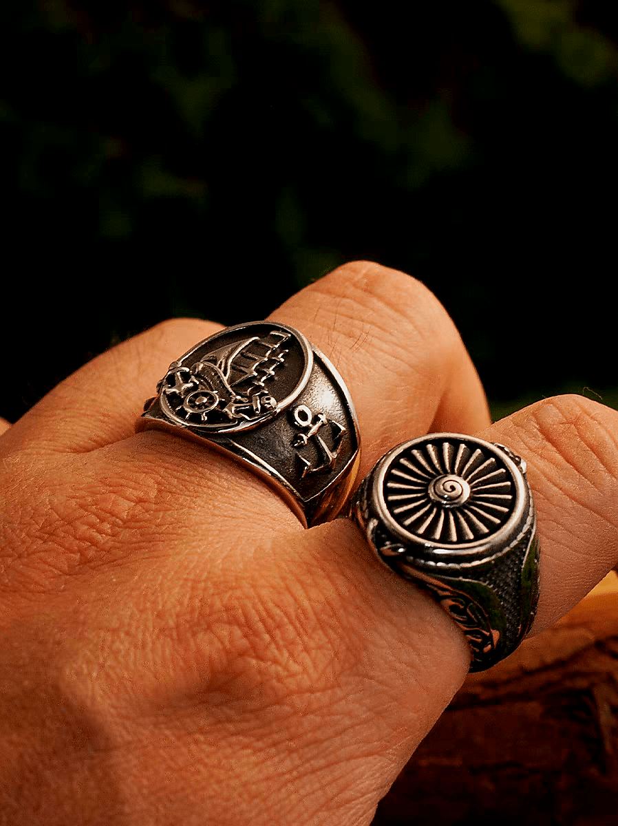 Langskip Viking Ship Ring – Nordic Pirate Wide Stainless Steel Signet Ring for Men - Night Works