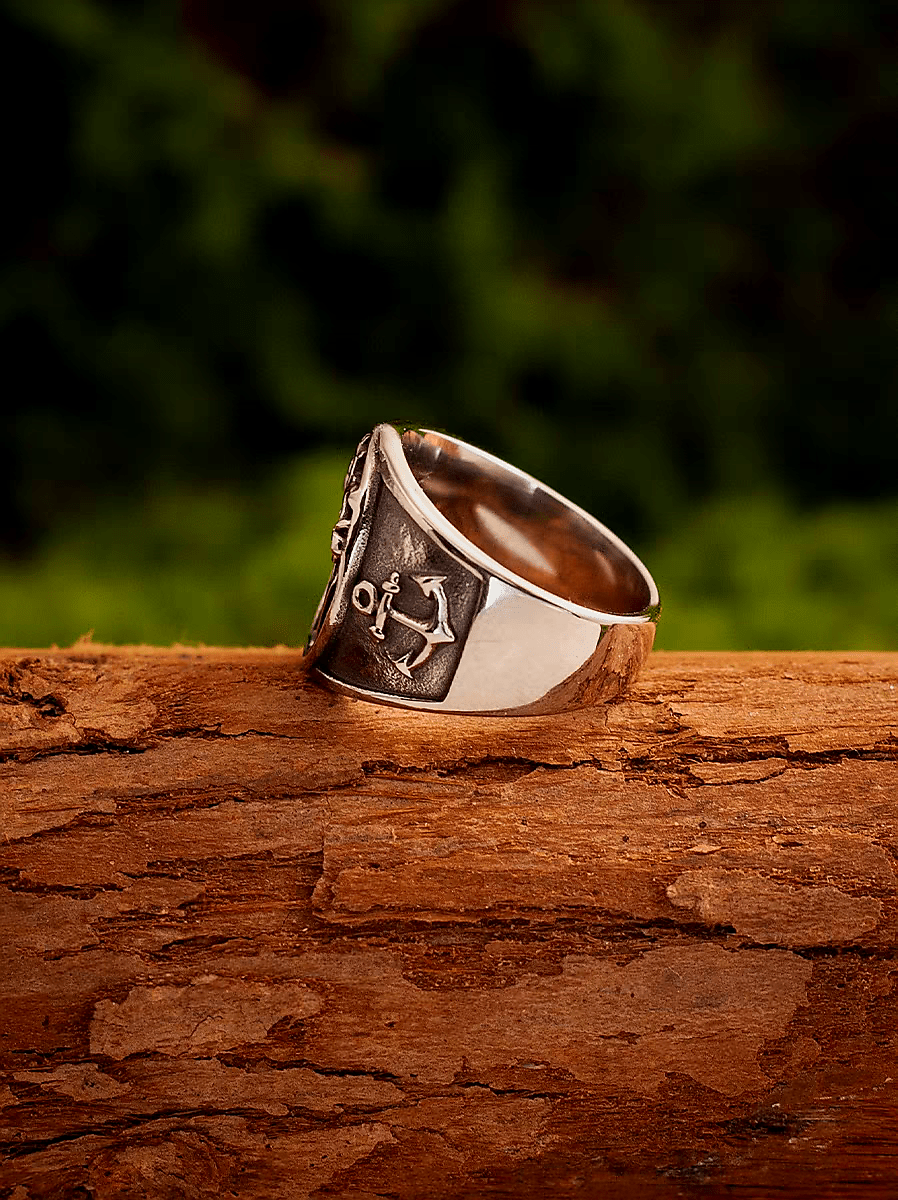 Langskip Viking Ship Ring – Nordic Pirate Wide Stainless Steel Signet Ring for Men - Night Works