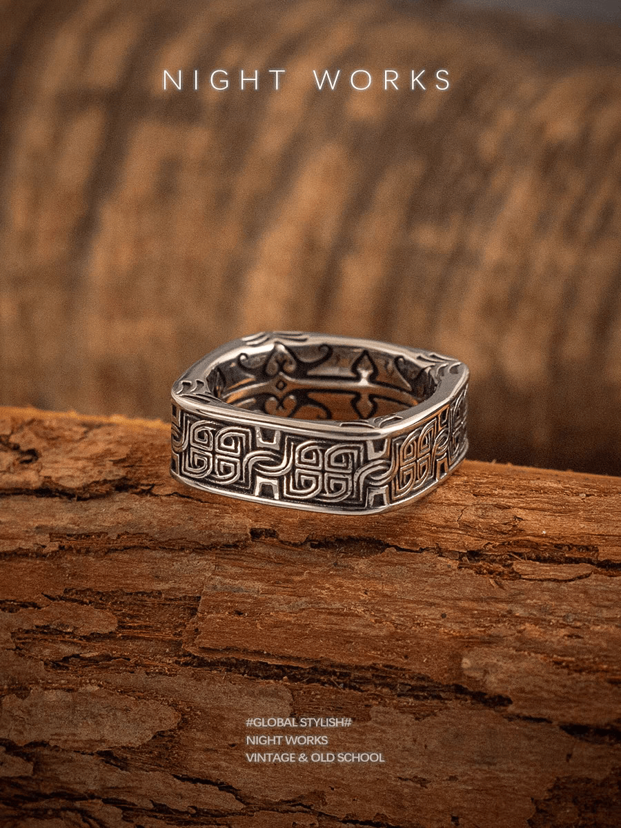 Loopy Celtic Knot Square Ring – Vintage Stainless Steel Band - Night Works