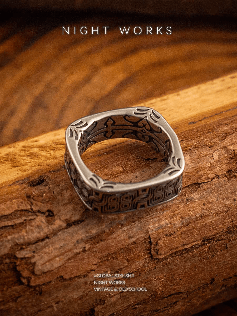 Loopy Celtic Knot Square Ring – Vintage Stainless Steel Band - Night Works