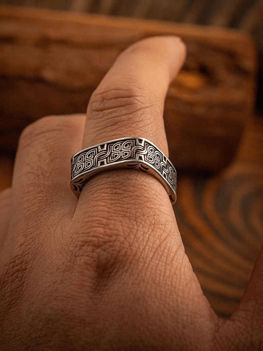 Loopy Celtic Knot Square Ring – Vintage Stainless Steel Band - Night Works