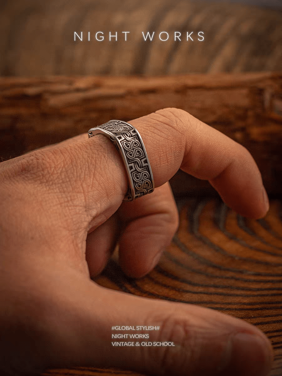 Loopy Celtic Knot Square Ring – Vintage Stainless Steel Band - Night Works