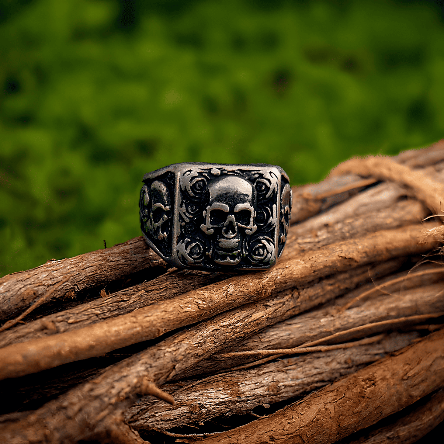 Love and Rebirth Skull Rose Gothic Titanium Steel Ring - Night Works