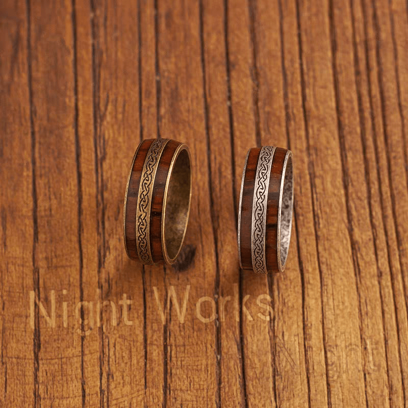Mont Saint - Michel Ring – Celtic Wood Inlay Stainless Steel Ring - Night Works
