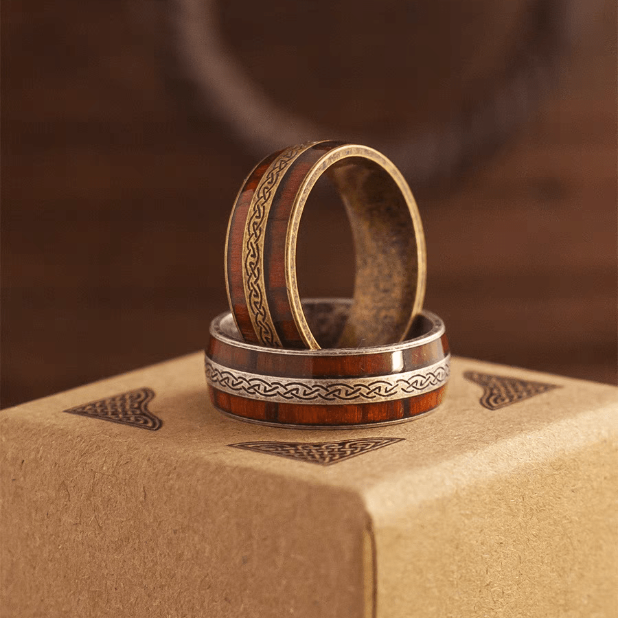 Mont Saint - Michel Ring – Celtic Wood Inlay Stainless Steel Ring - Night Works