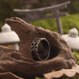 Mystic Black Rock Rune Ring – 8mm Viking Titanium Band - Night Works
