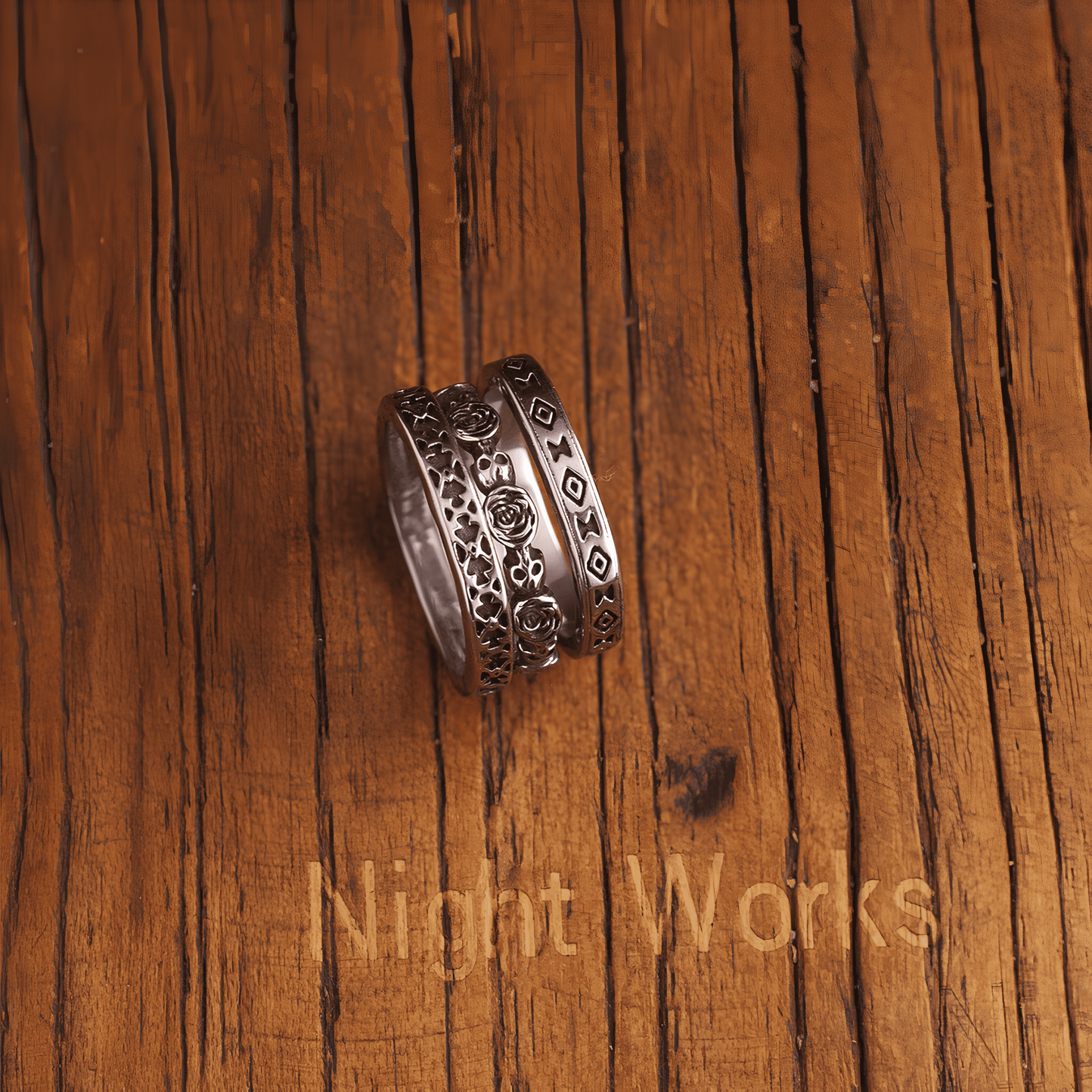 Navajo Totem 3 - in - 1 Titanium Steel Vintage Ring - Night Works