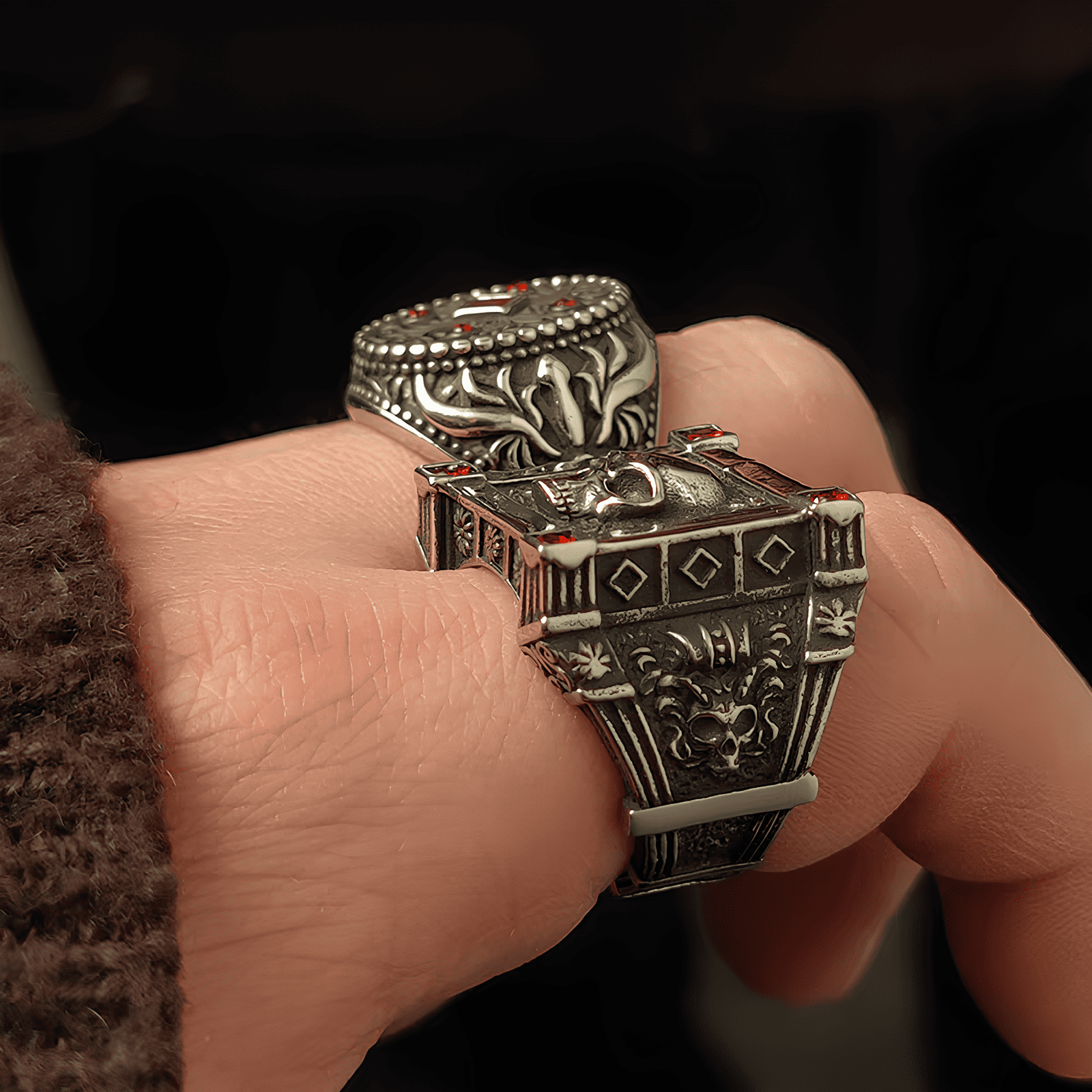 Night Watchman Gothic Skull Titanium Steel Ring - Night Works