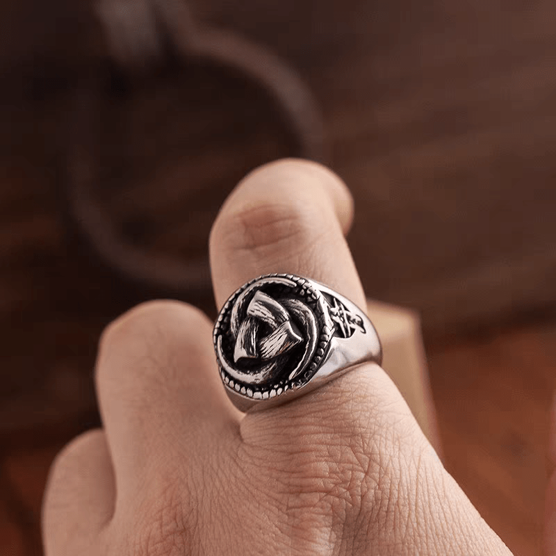Nordic War Horn Signet Ring – Triple Horn of Odin Viking Stainless Steel Ring - Night Works