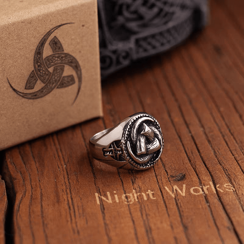 Nordic War Horn Signet Ring – Triple Horn of Odin Viking Stainless Steel Ring - Night Works