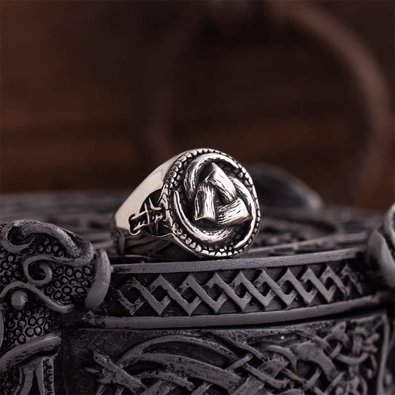 Nordic War Horn Signet Ring – Triple Horn of Odin Viking Stainless Steel Ring - Night Works