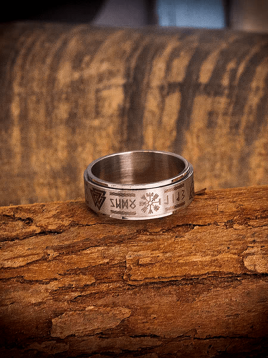 Norse Rune Spinner Ring – Titanium Steel Viking Symbol Fidget Band - Night Works