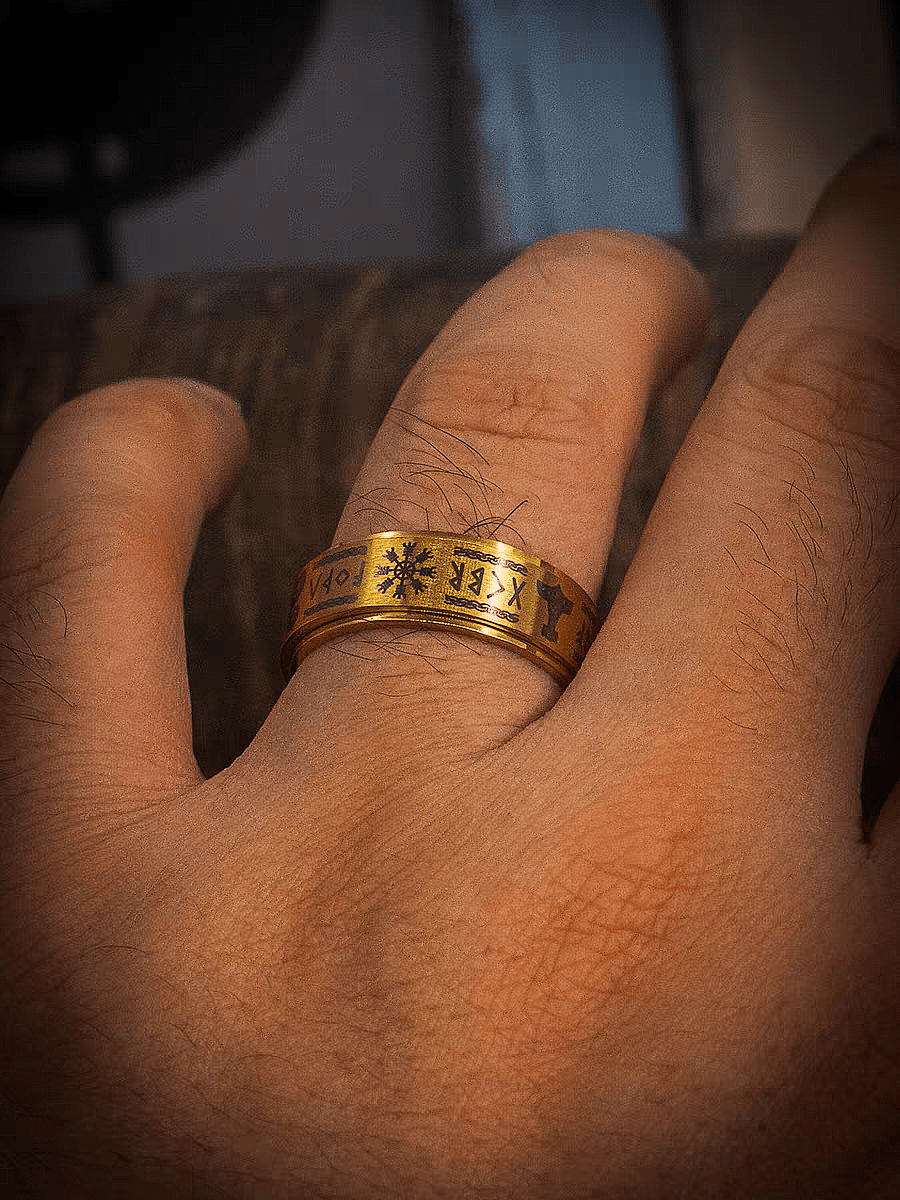 Norse Rune Spinner Ring – Titanium Steel Viking Symbol Fidget Band - Night Works