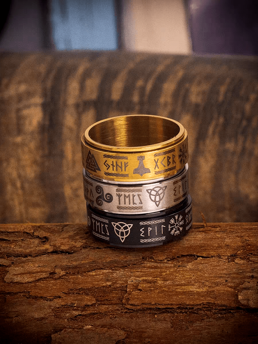 Norse Rune Spinner Ring – Titanium Steel Viking Symbol Fidget Band - Night Works