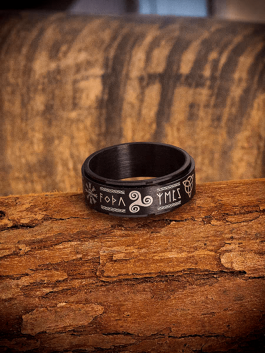 Norse Rune Spinner Ring – Titanium Steel Viking Symbol Fidget Band - Night Works