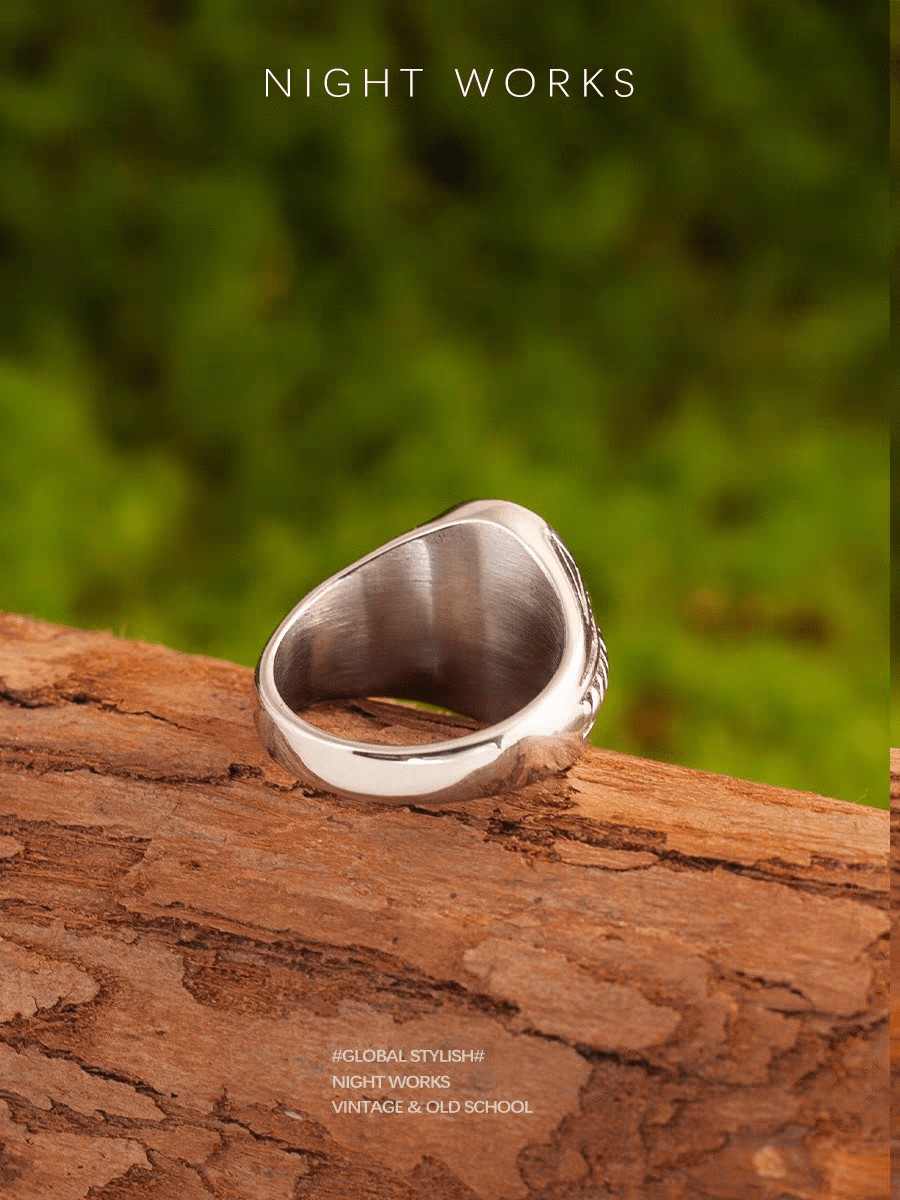 North Star Beichen Signet Ring – Vintage Titanium Steel Ring - Night Works