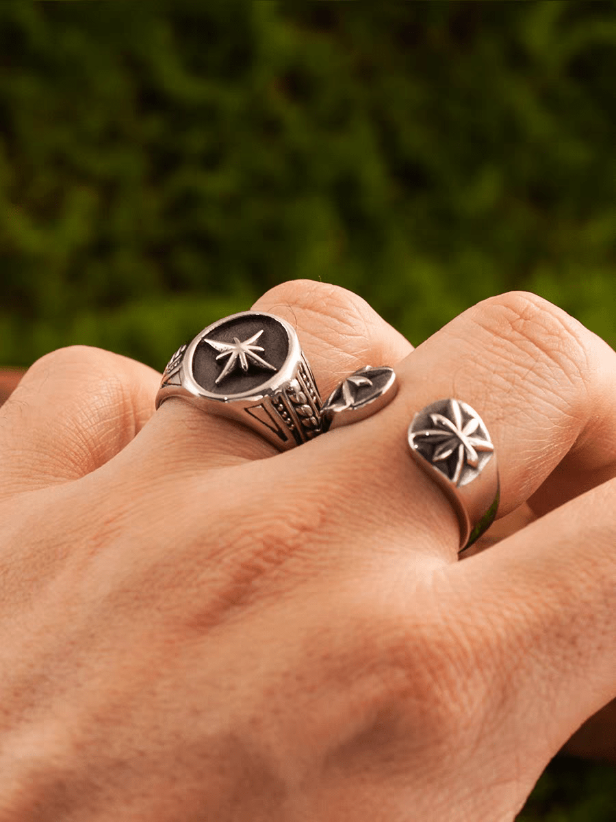 North Star Beichen Signet Ring – Vintage Titanium Steel Ring - Night Works