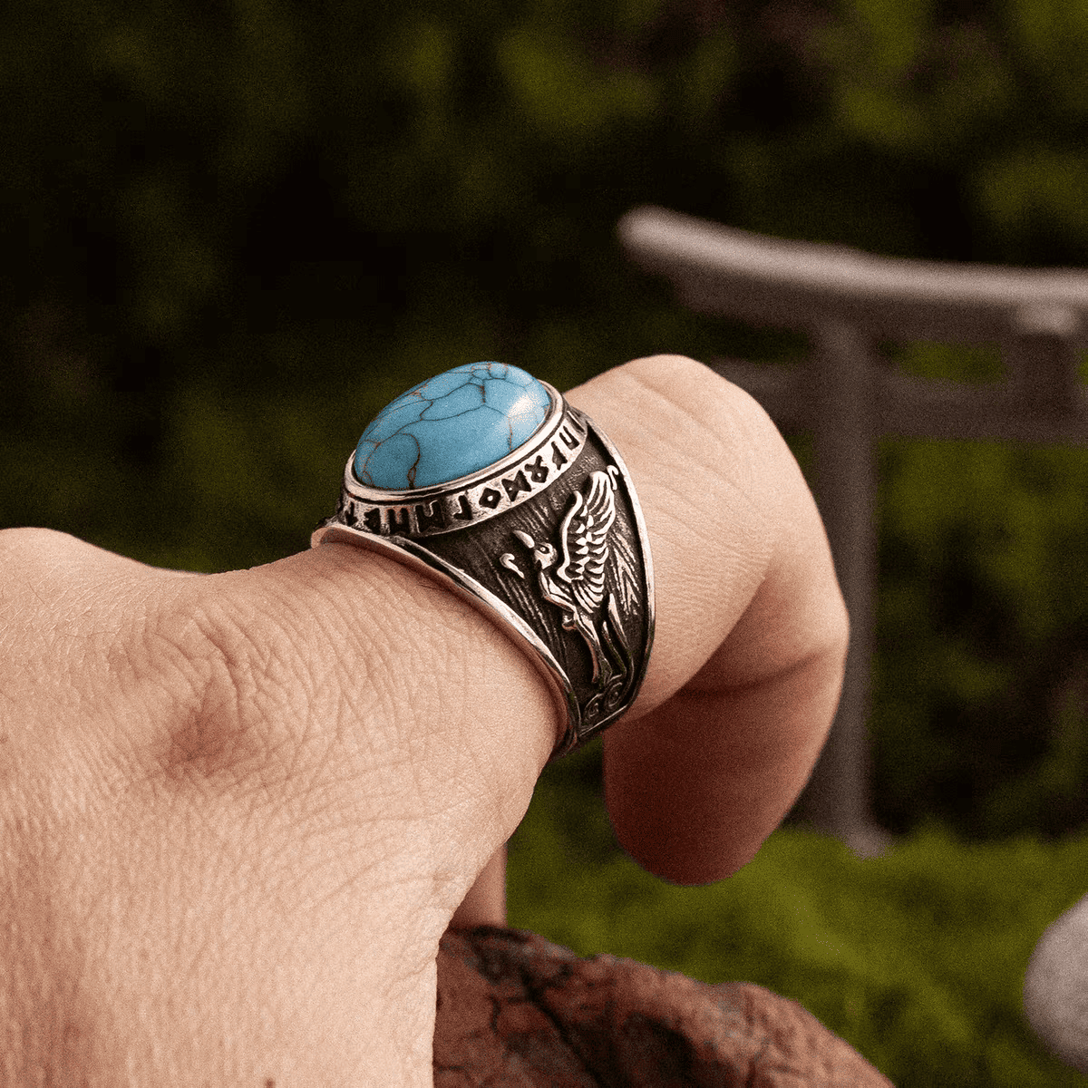 Northern Wind Turquoise Viking Ring – Norse Rune Titanium Steel - Night Works
