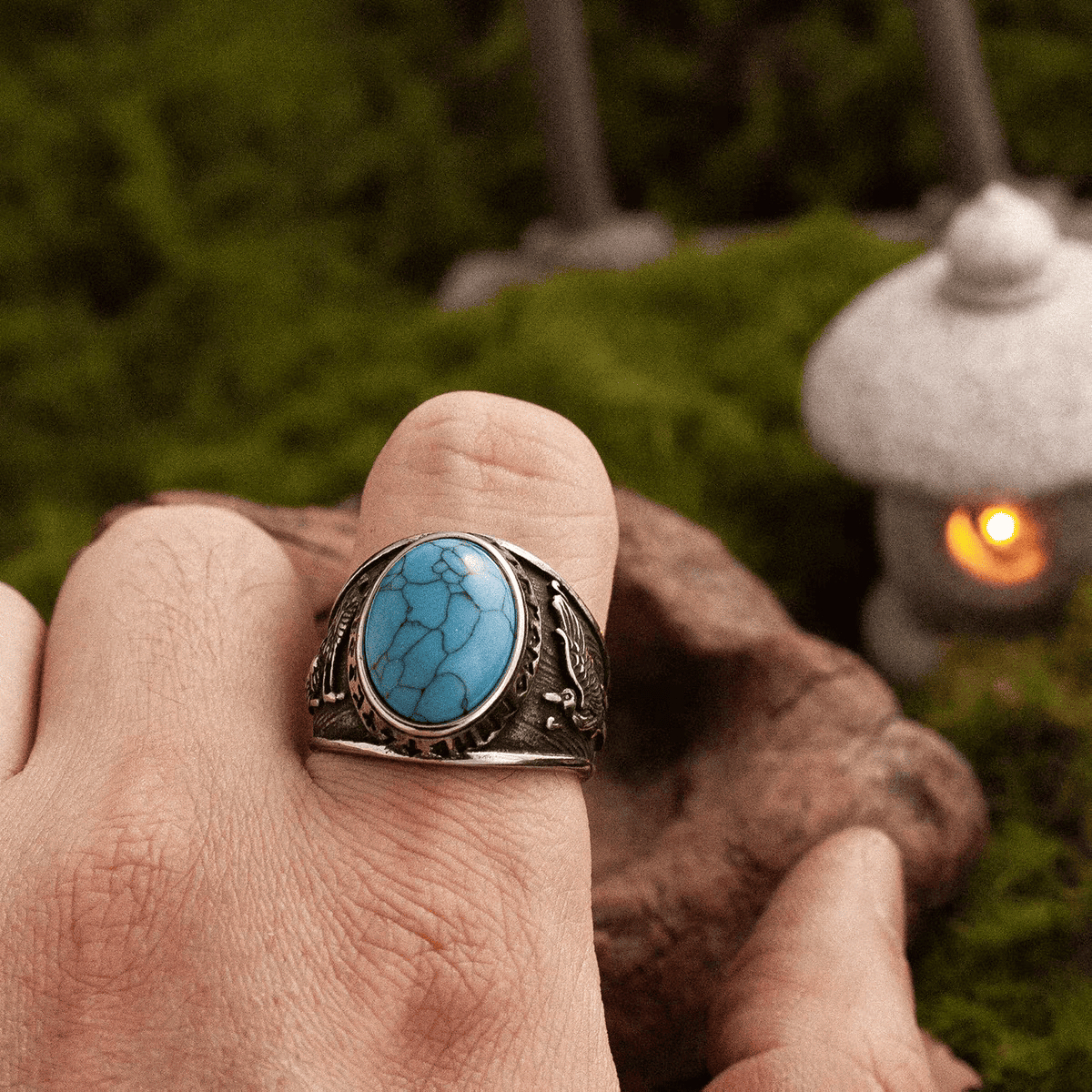 Northern Wind Turquoise Viking Ring – Norse Rune Titanium Steel - Night Works