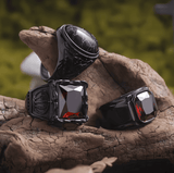Origin Ring – Vintage Dark Oval Engraved Black Stone - Night Works