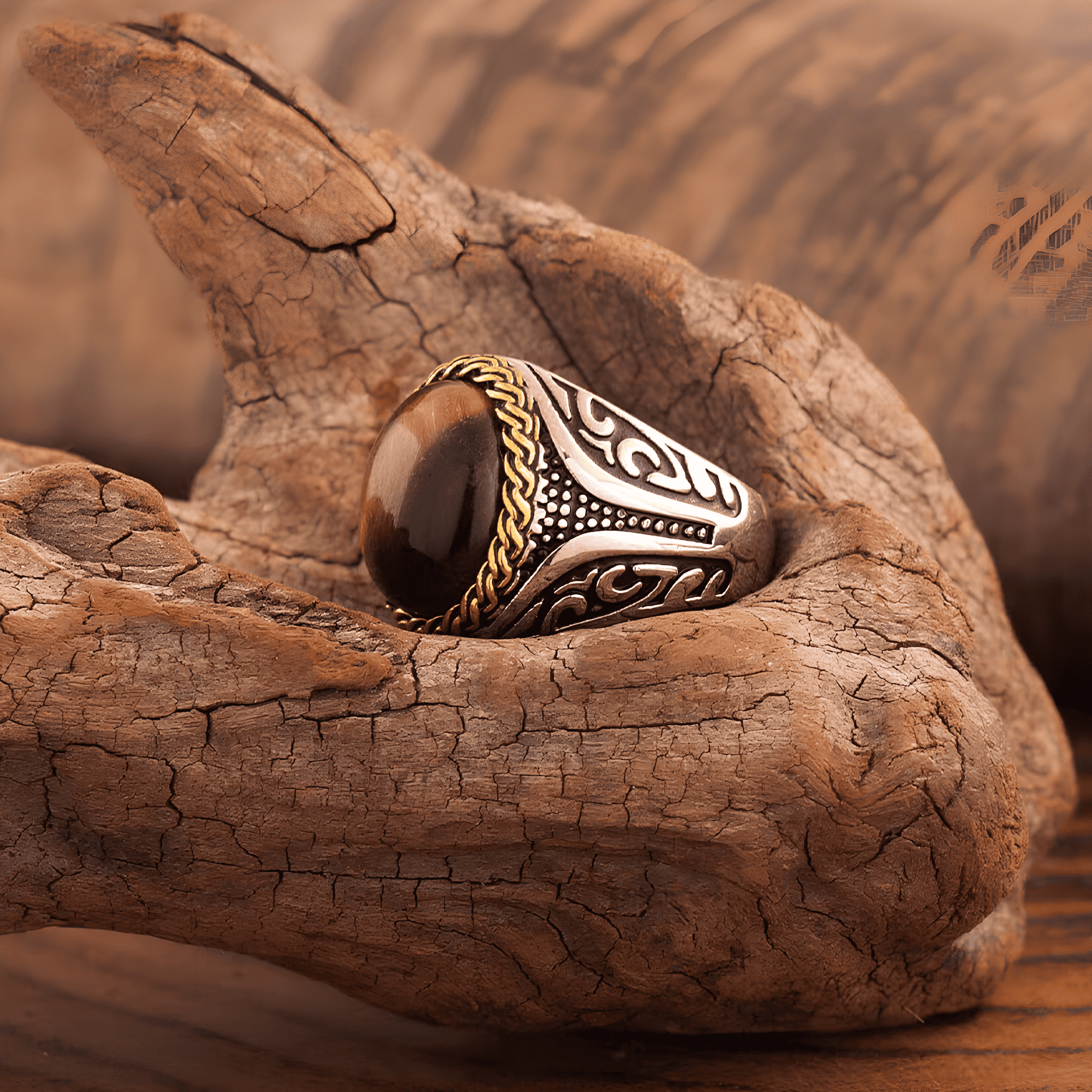 Ottoman Empire Ring – Turkish Totem Engraved Tiger Eye - Night Works