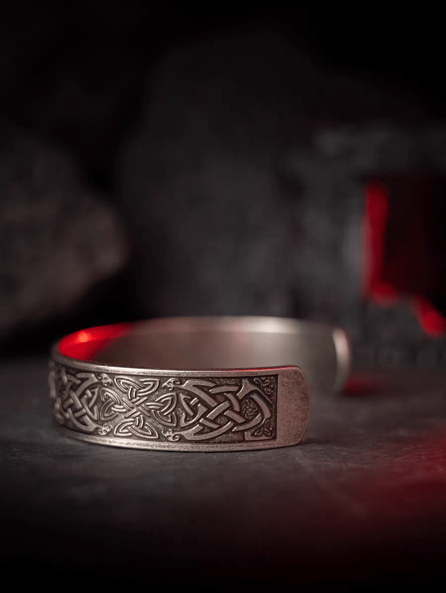 Phoenix Celtic Knot Bangle – Wide Vintage Stainless Steel Bracelet - Night Works