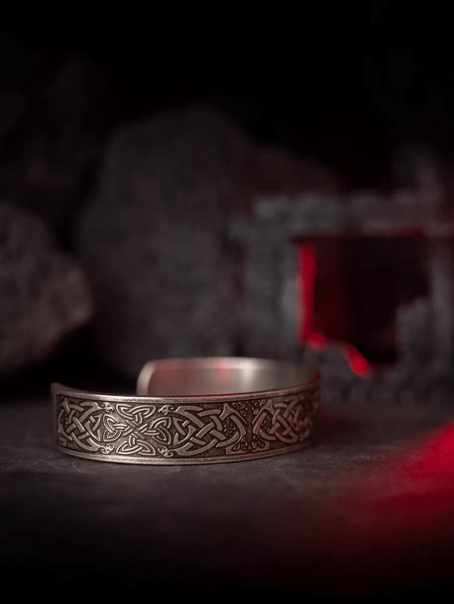 Phoenix Celtic Knot Bangle – Wide Vintage Stainless Steel Bracelet - Night Works