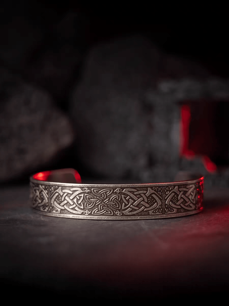 Phoenix Celtic Knot Bangle – Wide Vintage Stainless Steel Bracelet - Night Works