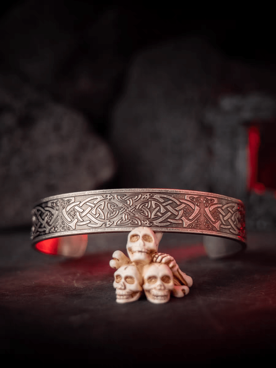 Phoenix Celtic Knot Bangle – Wide Vintage Stainless Steel Bracelet - Night Works