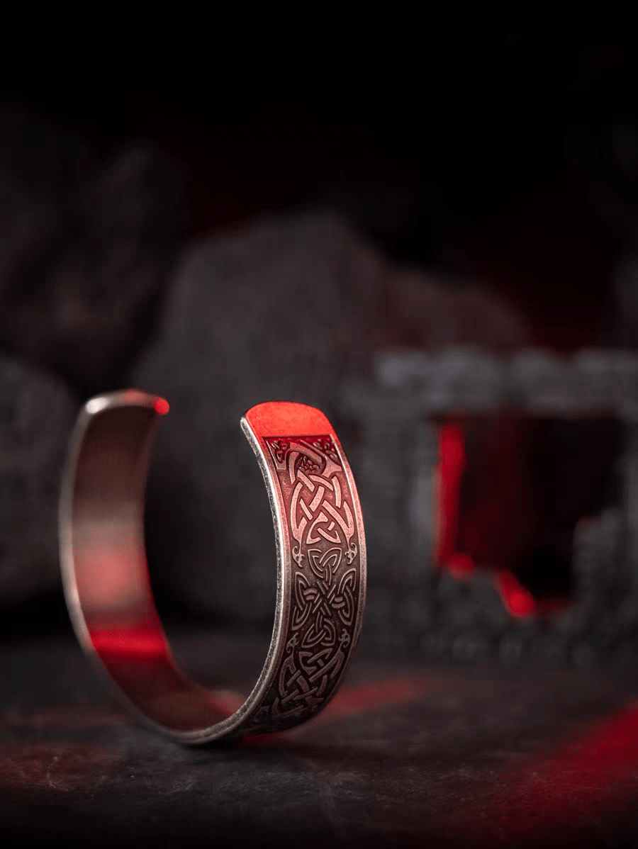 Phoenix Celtic Knot Bangle – Wide Vintage Stainless Steel Bracelet - Night Works