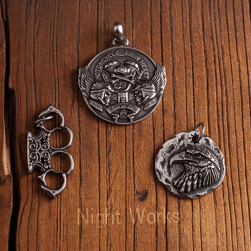 Power and Freedom American Eagle Pendant – Double - sided Stainless Steel Pendant - Night Works