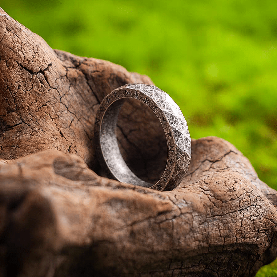 Promise of Voyage Viking Rune Ring – Titanium Steel Norse Band - Night Works
