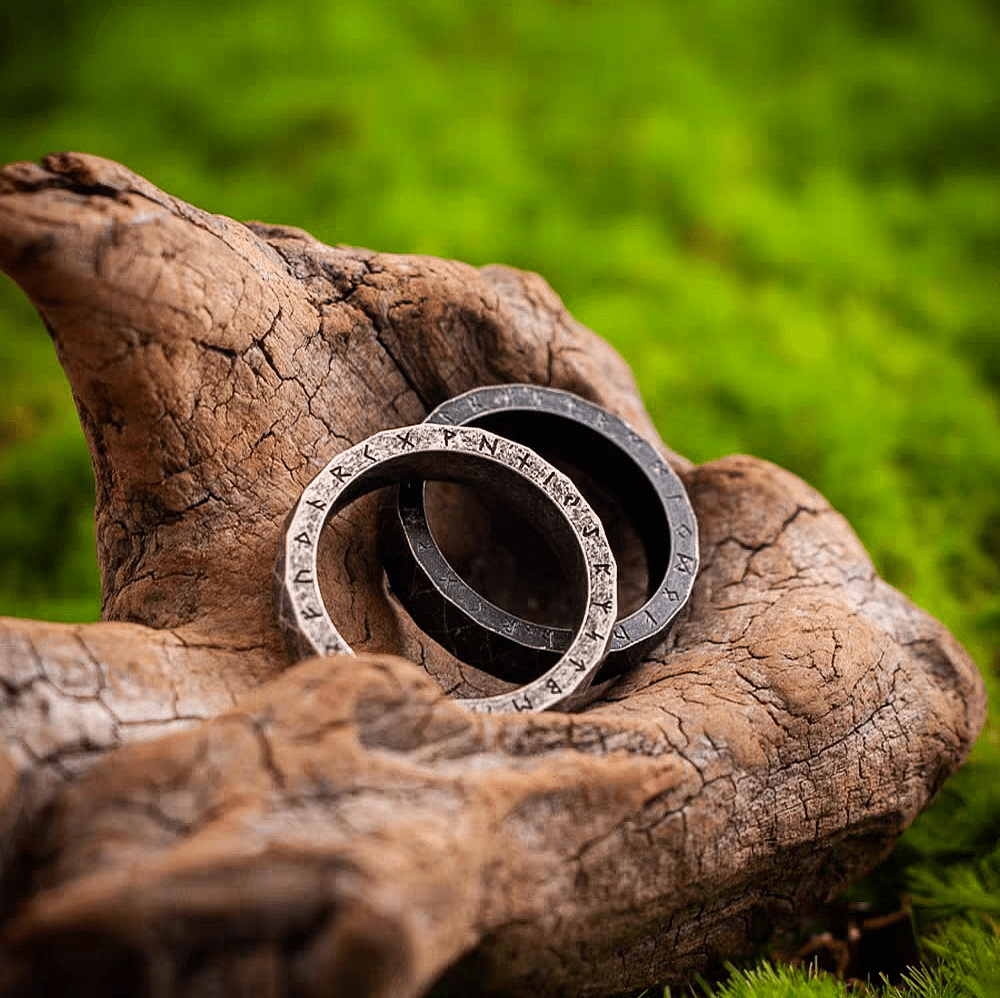 Promise of Voyage Viking Rune Ring – Titanium Steel Norse Band - Night Works