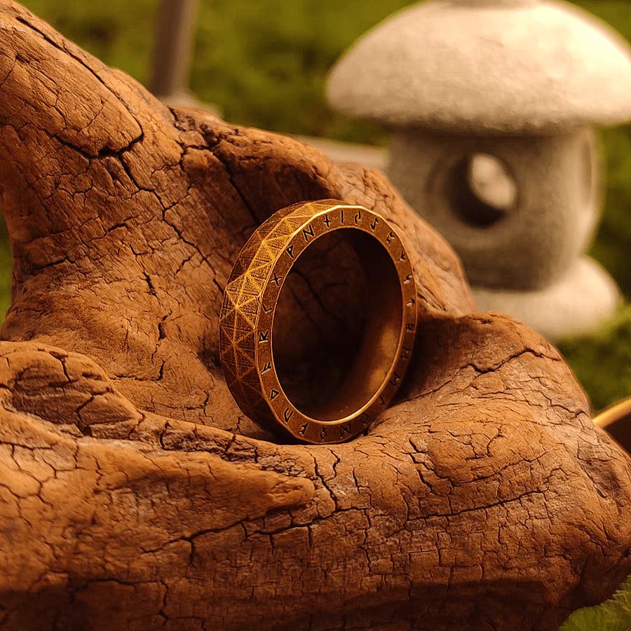 Promise of Voyage Viking Rune Ring – Titanium Steel Norse Band - Night Works