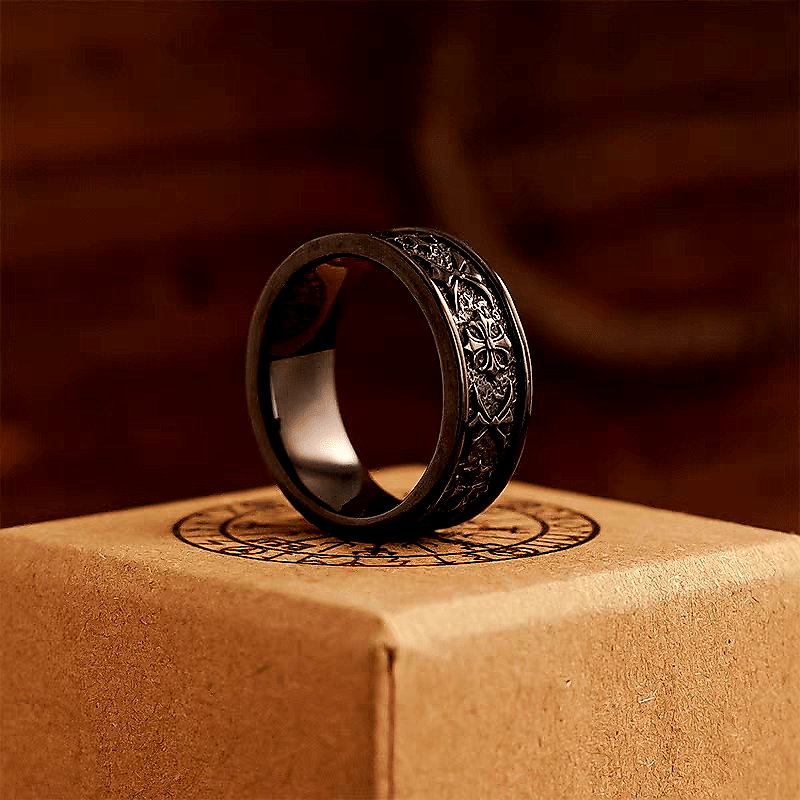 Rumor Cross Flower Ring – Vintage Carved Titanium Steel Band - Night Works